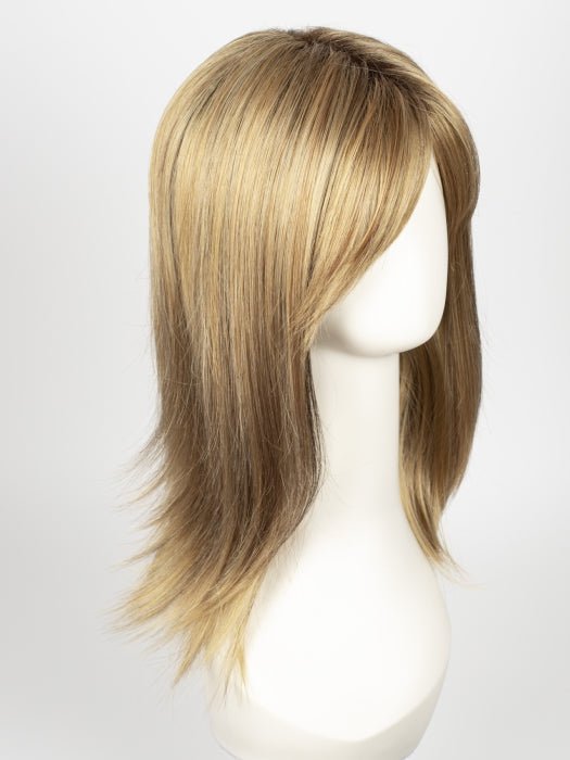 BUTTER PECAN-R | Rooted Dark Blonde with Light Golden Blonde Base Evenly Blended with Brown and Medium Auburn