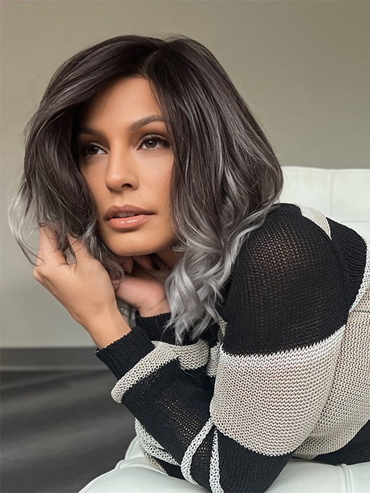 Roxie wearing GRAYDIENT-STORM | Dark Brown Roots that Melt into Light Gray and Silver Tones Towards the Ends